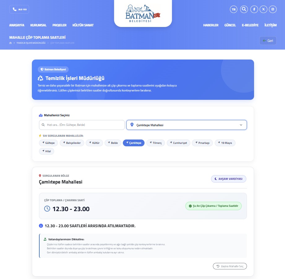 BATMAN’DA ÇÖP TOPLAMA SAATLERİ DİJİTAL ORTAMDA
