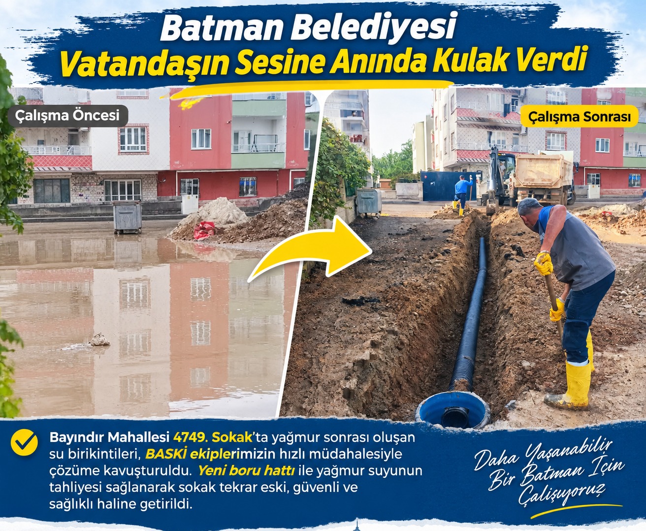 BATMAN BELEDİYESİ VATANDAŞIN SESİNE ANINDA KULAK VERDİ